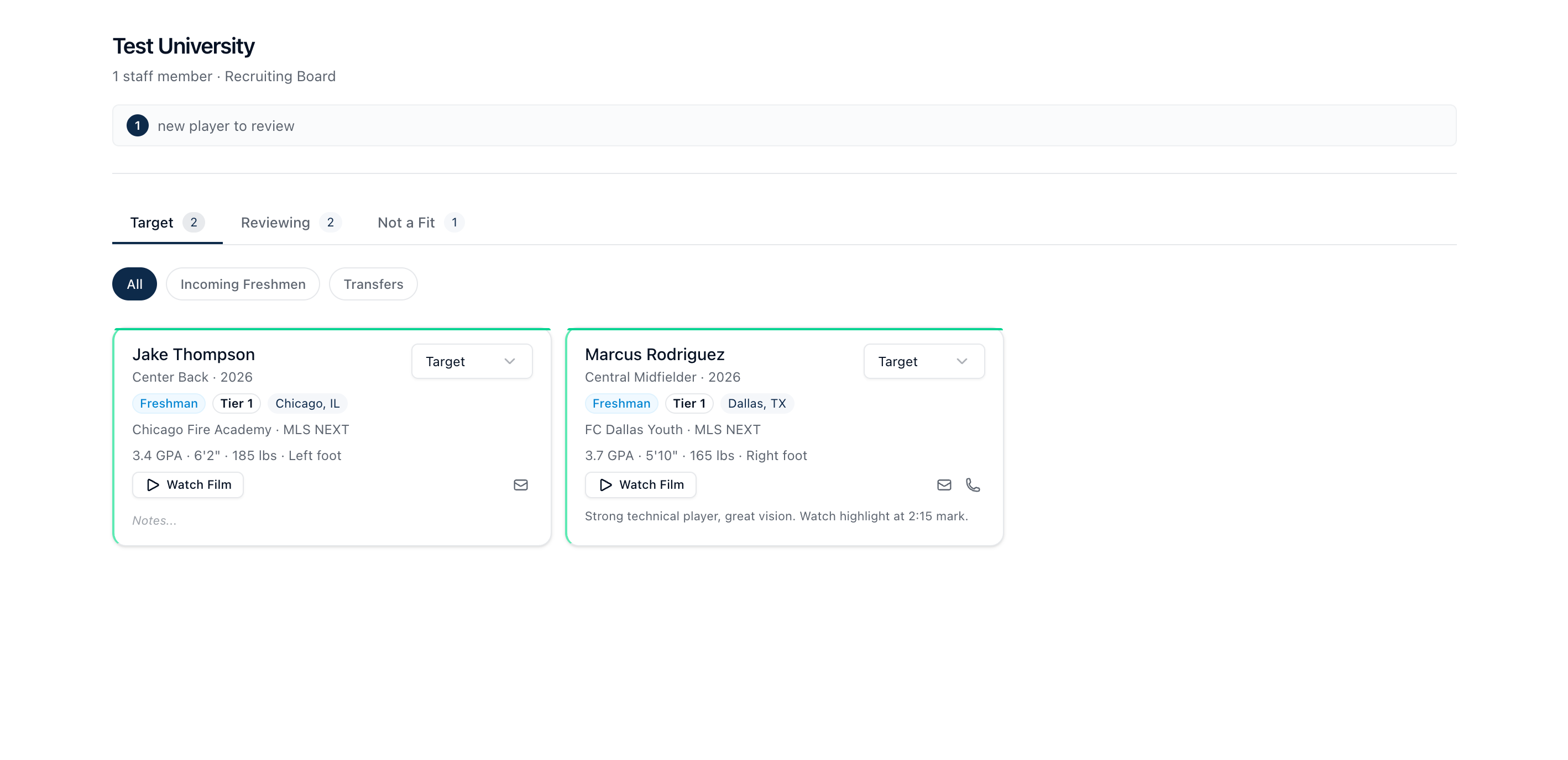 Northcore Index dashboard showing the recruiting board